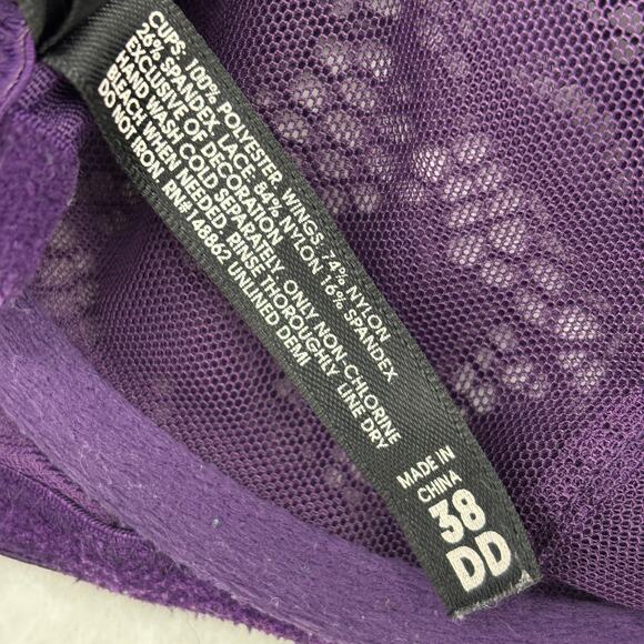 Torrid Curve Bra Size 38DD Purple Unlined Demi Underwire Lace Overlay - Picture 8 of 8
